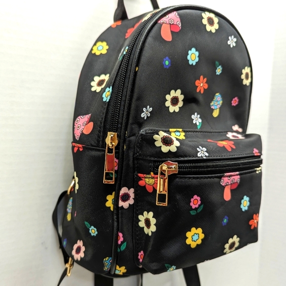 Mini Backpack - Festival/Rave Bag Black with Flowers & Mushrooms by Like Dreams - Picture 3 of 8